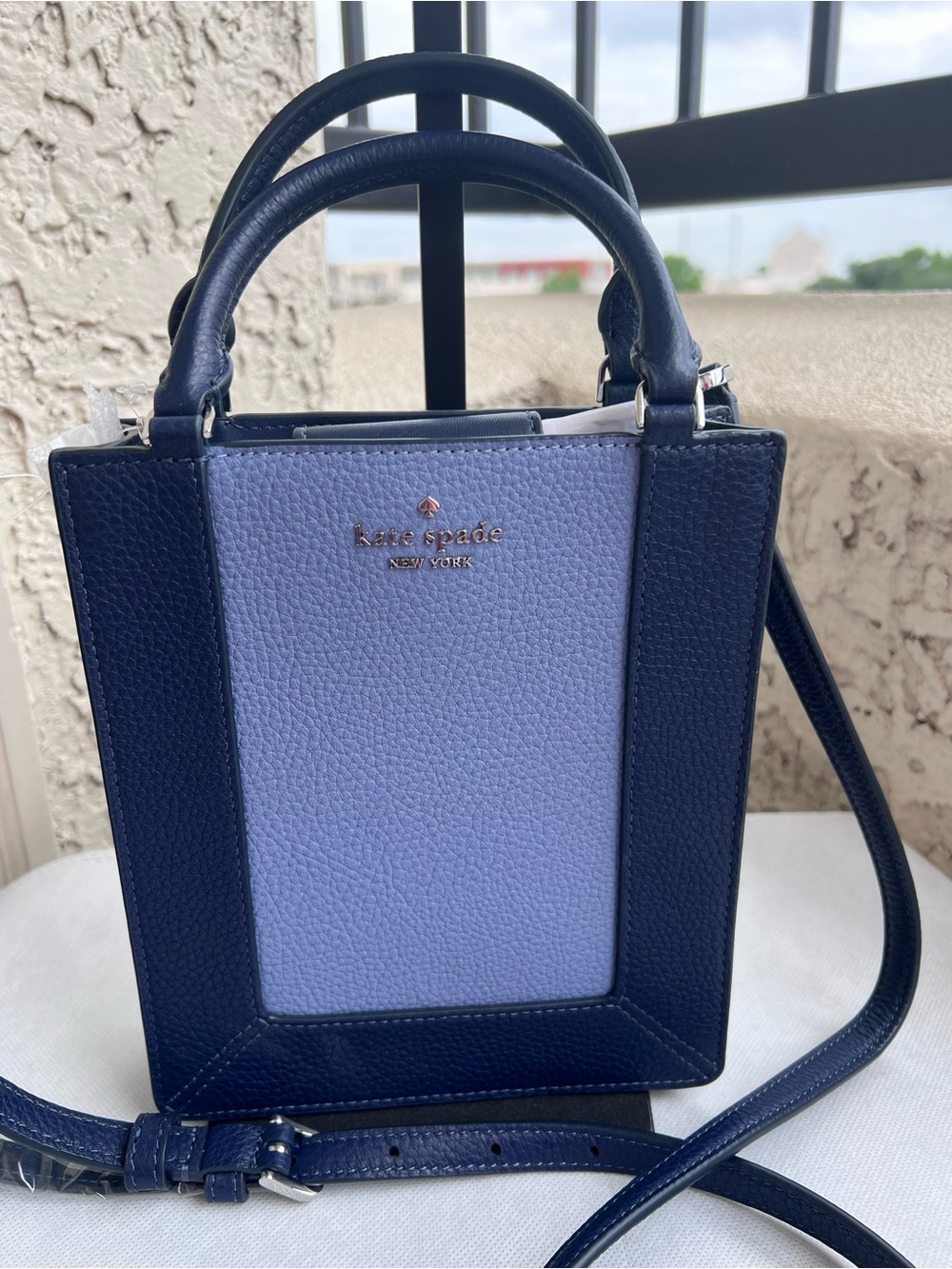kate spade Lena Colorblock Mini Tote in Parisian Navy Multi pebbled leather